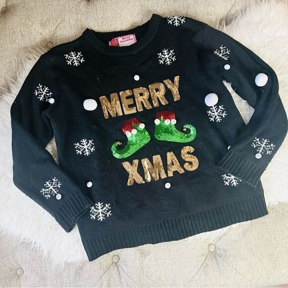 Christmas ugly sweater snow flakes black M - Picture 1 of 10